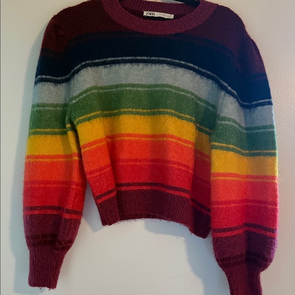 Zara Colorful Striped Crew Neck Sweater - Picture 3 of 4
